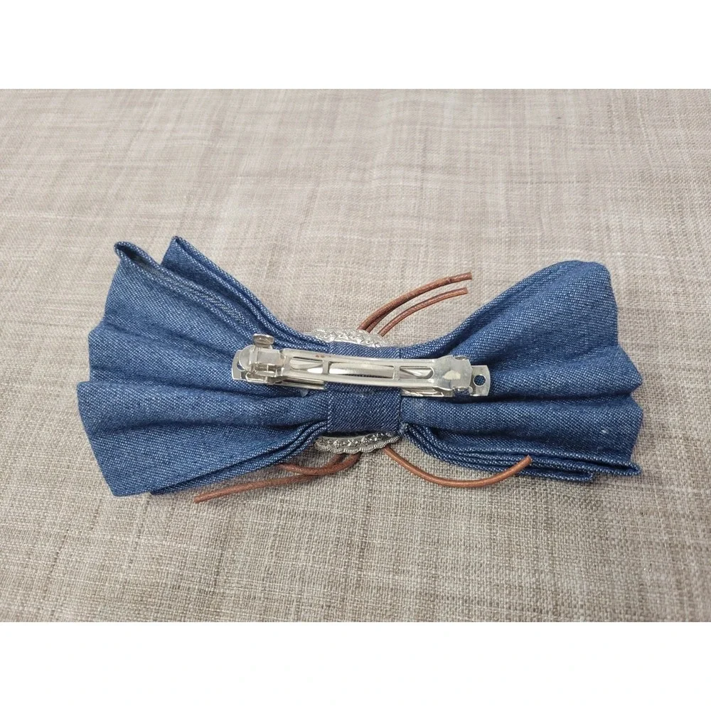 Vintage Denim‎ Hair Barette Bow Western Silver Concho